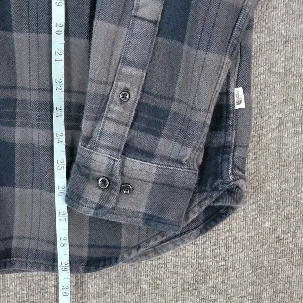 The North Face Shirt Mens L Blue & Gray Plaid Flannel Long Sleeve Button Up